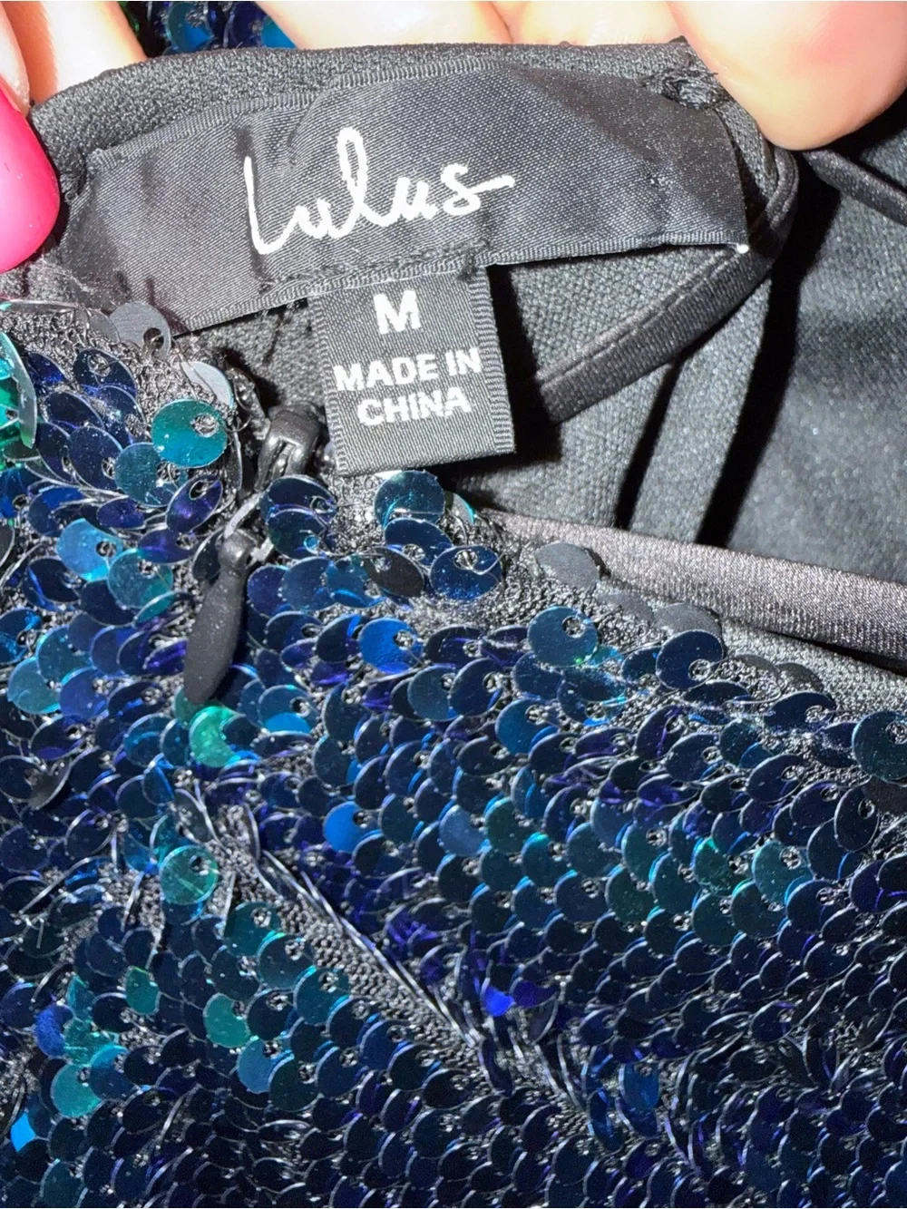 Lulu's Iridescent Sequin V-Neck Wide-Leg Jumpsuit in Green-Blue - Picture 5 of 7